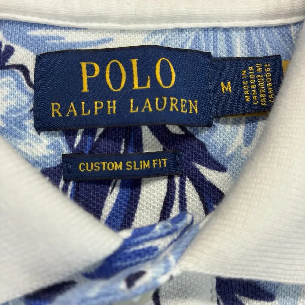 Polo Ralph Lauren Men’s M Floral Hibiscus Polo Shirt Blue White Custom Slim